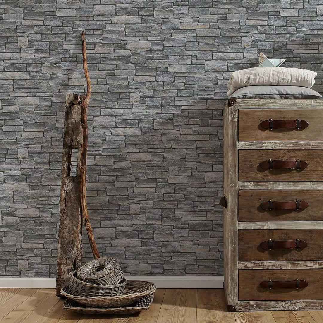 Great Quality 3D Grey Stone Wall Effect Home Decor Non-Woven Vinyl Scrubbable And Strippable Wallpaper