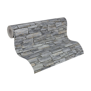 Great Quality 3D Grey Stone Wall Effect Home Decor Non-Woven Vinyl Scrubbable And Strippable Wallpaper