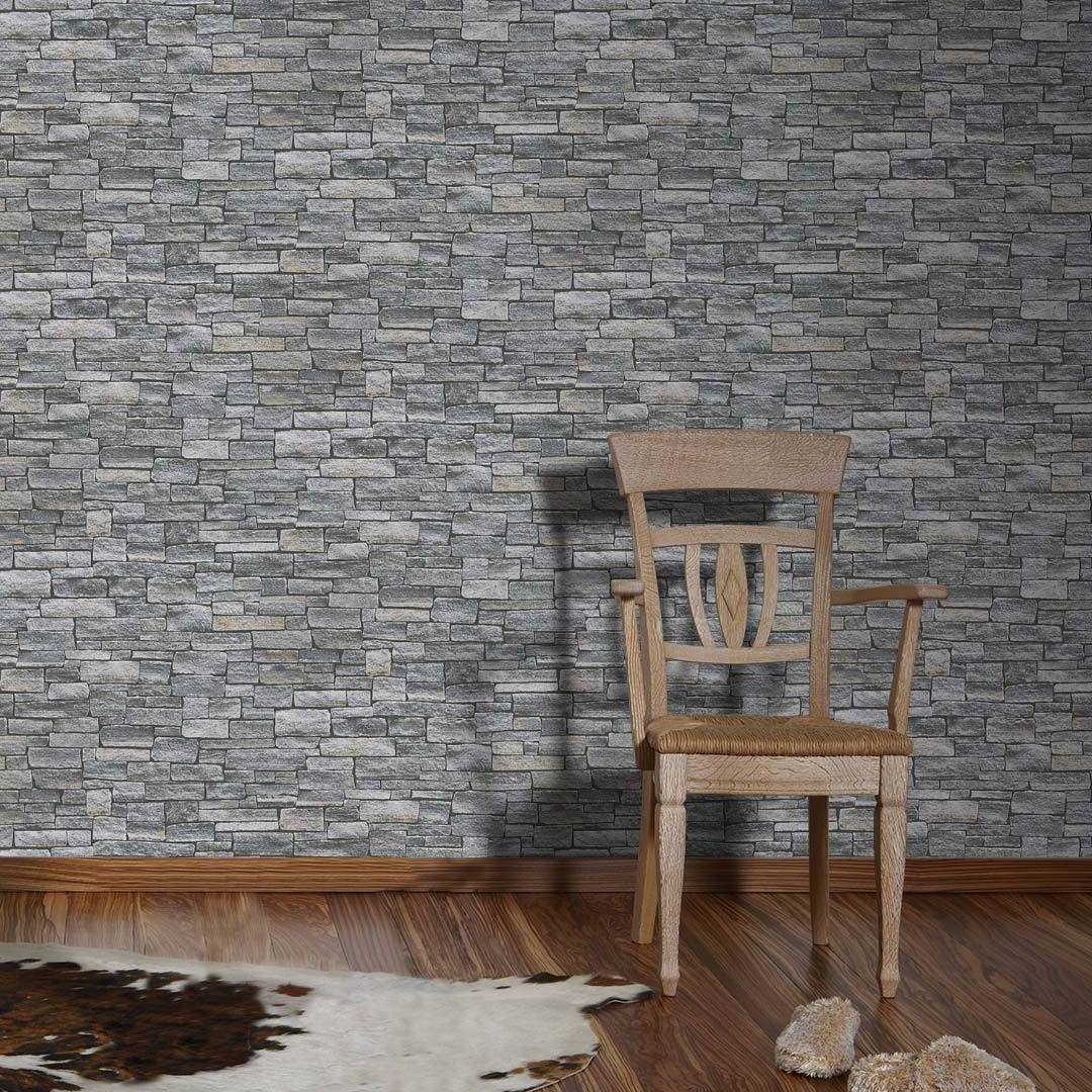 Great Quality 3D Grey Stone Wall Effect Home Decor Non-Woven Vinyl Scrubbable And Strippable Wallpaper