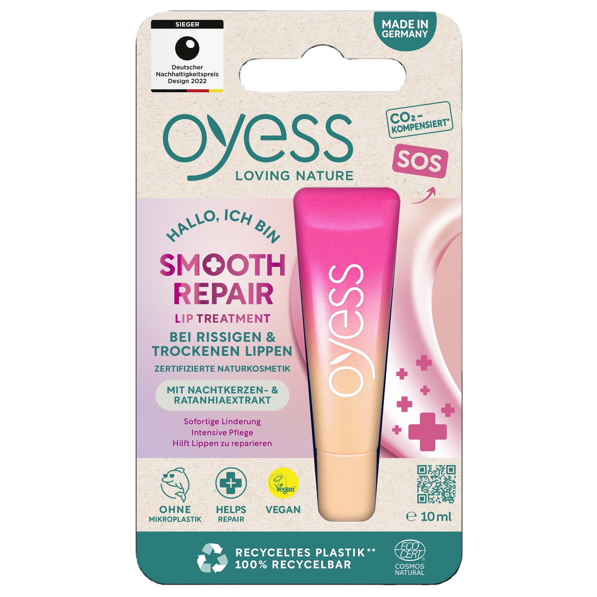 OYESS Lip Balm Smooth Repair, Vegan, 100% Natural Lip Balm with Evening Primrose and Ratanhia Extract for Men and Women