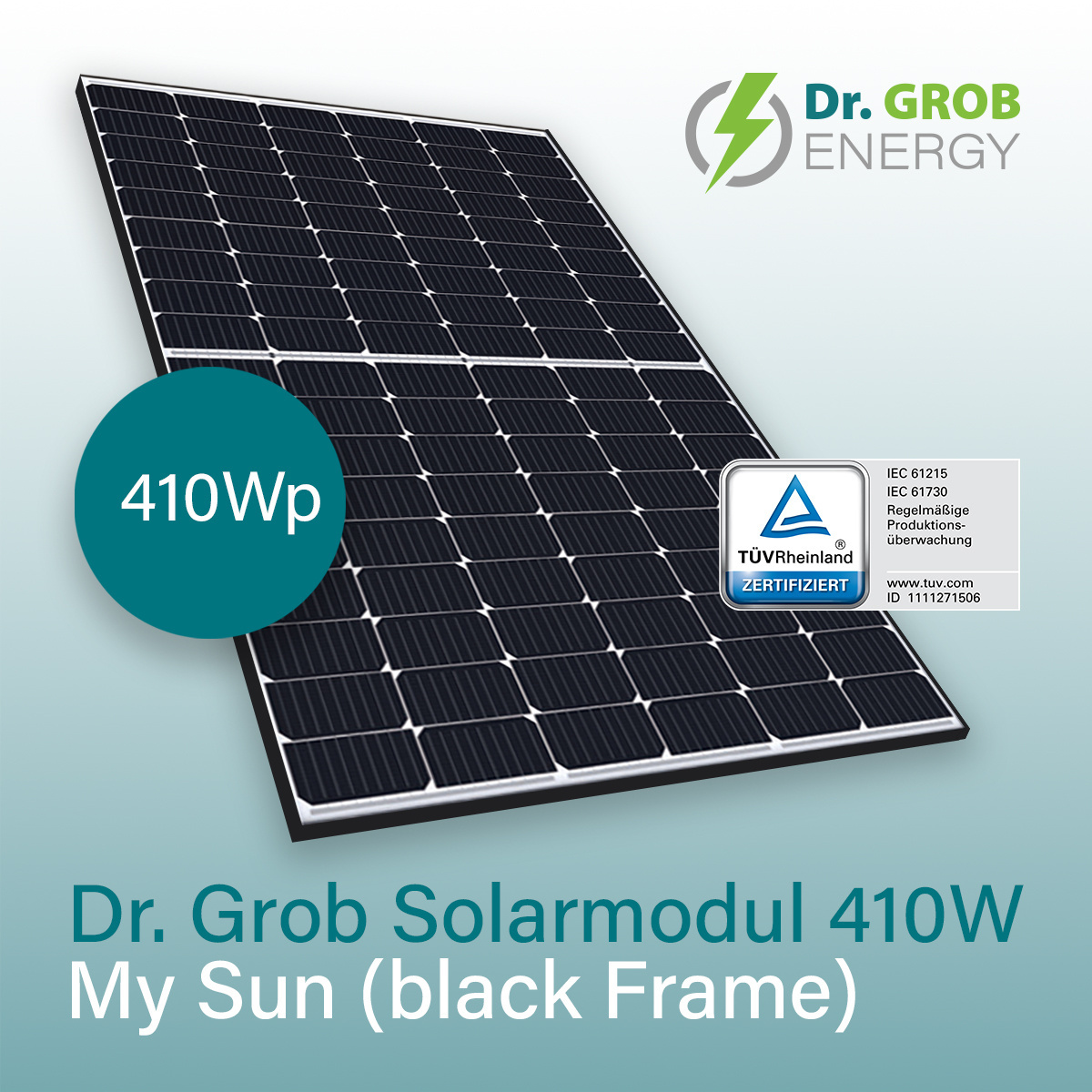 Dr Grob Monofacial Half-Cell Solar Panel 400 Watt With TUV WEEE Certification For On-Grid Solar System