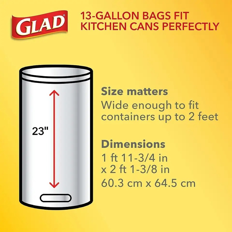 40 ct GLAD ForceFlex Tall Drawstring Trash Bags, 13 Gallon White Bags for Kitchen Can, Gain Original Scent to Eliminate Odors