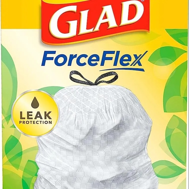 40 ct GLAD ForceFlex Tall Drawstring Trash Bags, 13 Gallon White Bags for Kitchen Can, Gain Original Scent to Eliminate Odors