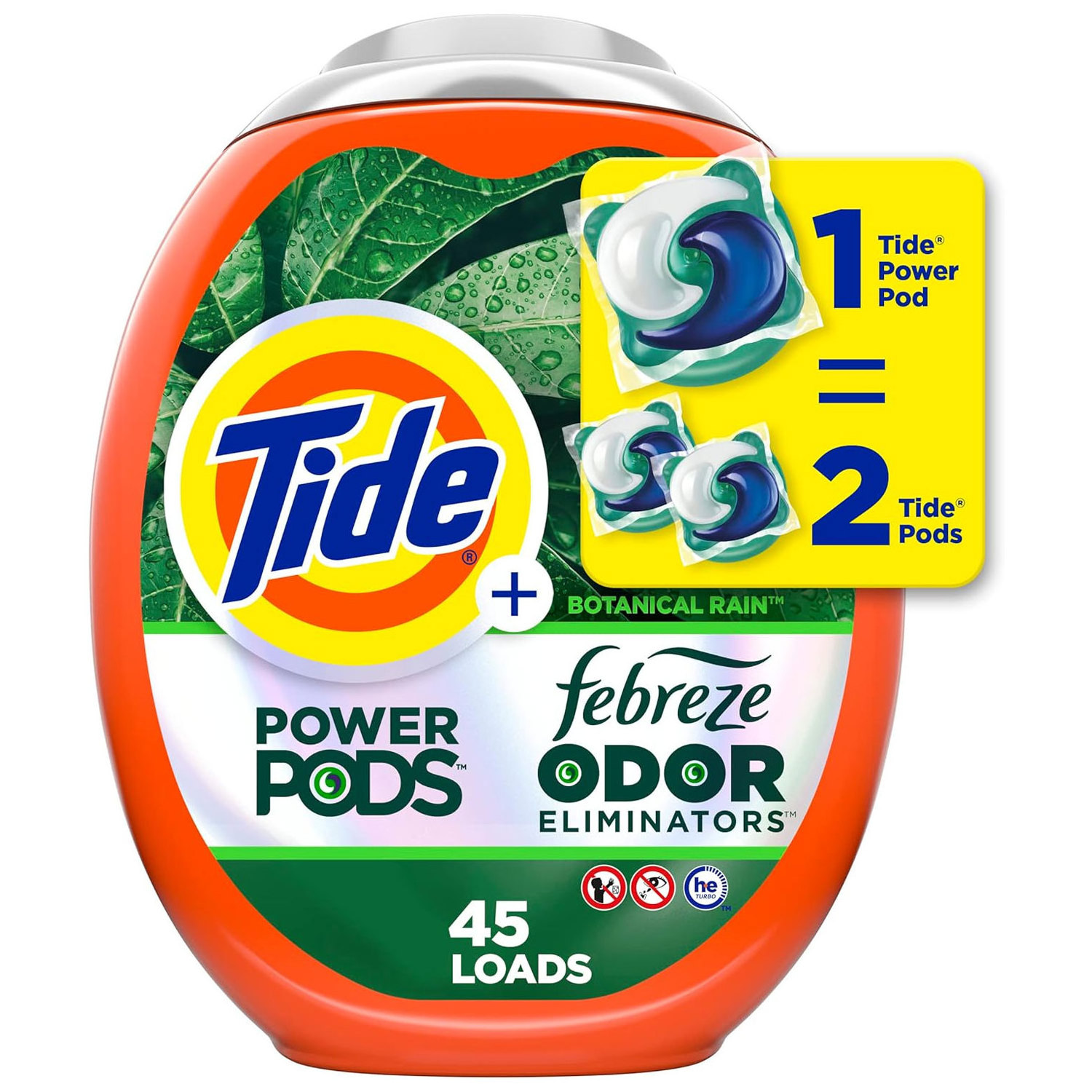 Tide Power Pods Laundry Detergent Pacs - 45 Count, Botanical Rain Scent, Freshness, Advanced Odor Elimination