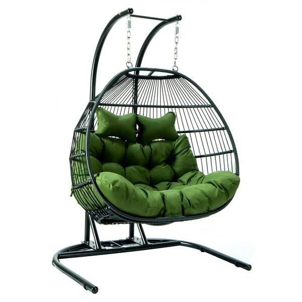 Best Supply For outdoor rattan wicker double seat hanging egg swing chair with metal stand Swing Chair with Metal cheap