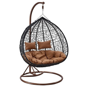 Best Supply For outdoor rattan wicker double seat hanging egg swing chair with metal stand Swing Chair with Metal cheap