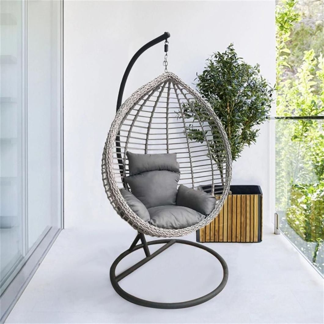 Best Supply For outdoor rattan wicker double seat hanging egg swing chair with metal stand Swing Chair with Metal cheap