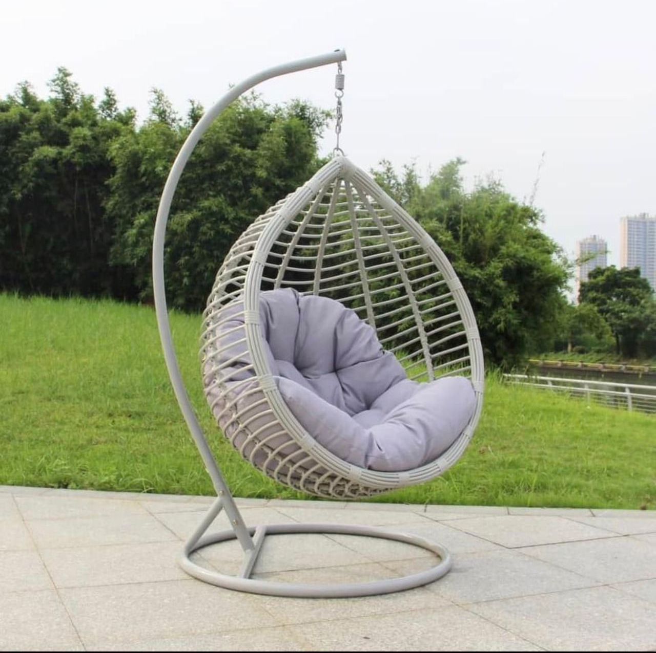 Best Supply For outdoor rattan wicker double seat hanging egg swing chair with metal stand Swing Chair with Metal cheap