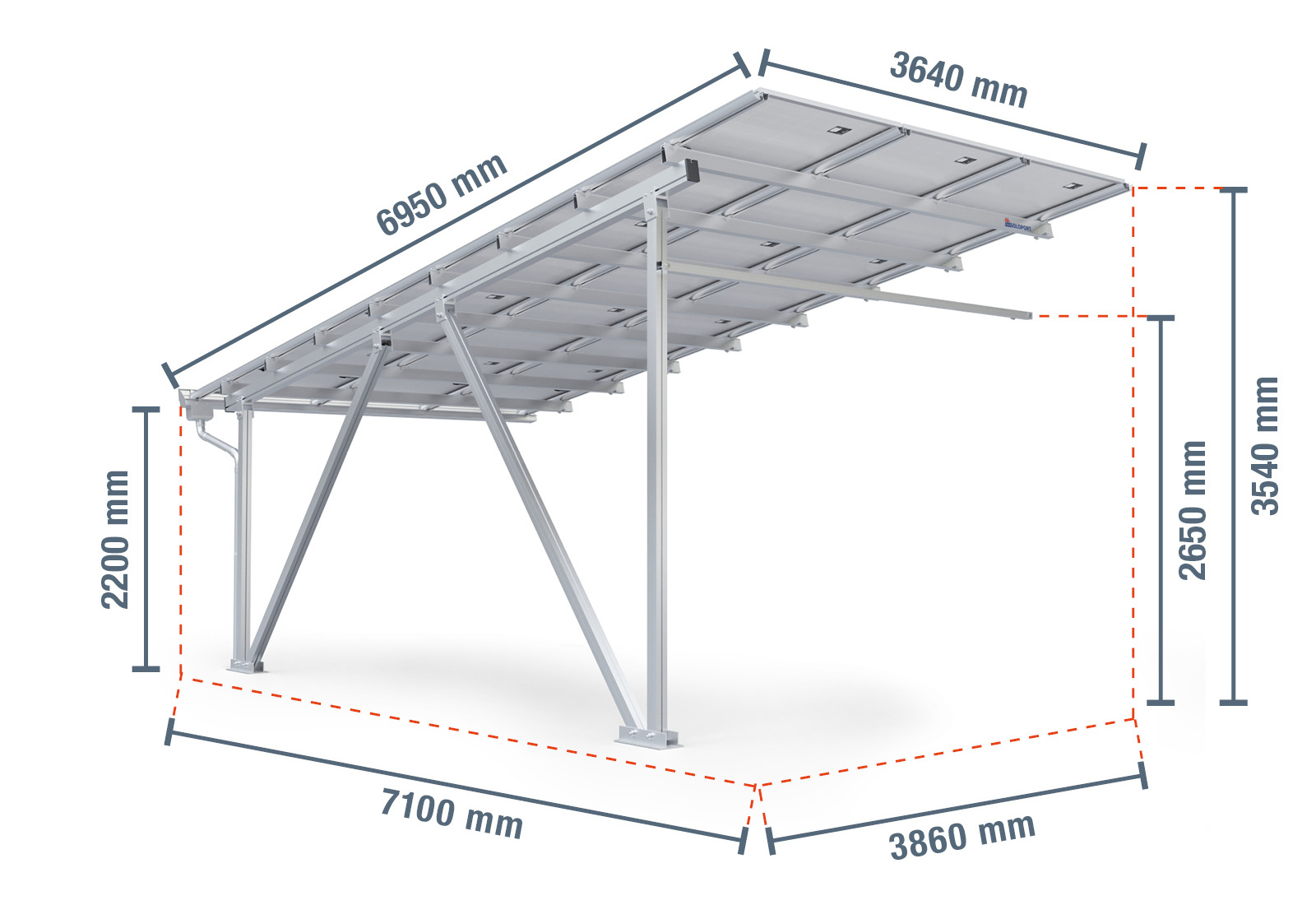 Soloport Brand Residential Solar Carport Extension Carport SPG5-A With Solar Panels And Rain Gutter Aluminum Structure