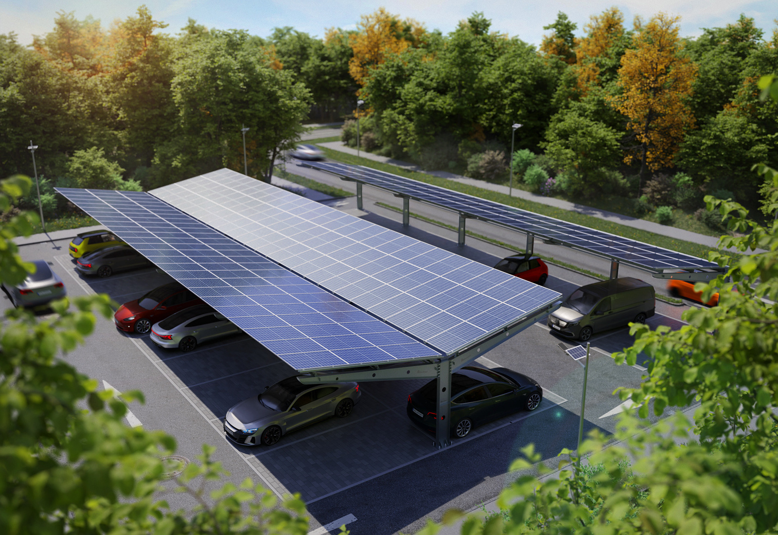 Soloport Brand Carport Sun Shade PP12-G37800 One-Sided 6 Fields With 90 Solar Modules Car Park Canopy