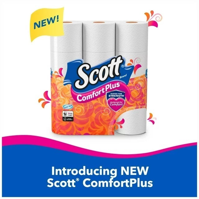 Scott ComfortPlus Toilet Paper, Bath Tissue, 4 Packs of 9 Mega Rolls, 36 Rolls Total