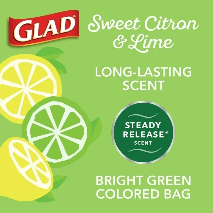 Glad 4 Gallon Small Drawstring Kitchen Trash Bags, Sweet Citron and Lime, 80 Bags