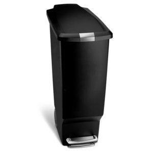 simplehuman 40 Liter / 10.6 Gallon Slim Kitchen Step Trash Can With Secure Slide Lock, Black ,White and Gray Plastic