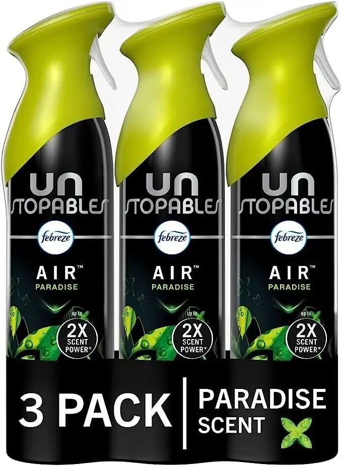 Febreze Unstopables Air Effects Odor-Fighting Air Freshener Paradise, 8.8 oz. Aerosol Can, Pack of 3