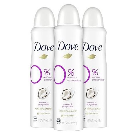 Dove Deodorant Spray For 48 Hour Coconut And Pink Jasmine Aluminum Free Deodorant 4 Oz 3 Count, White, 4 Ounce (Pack Of 3)