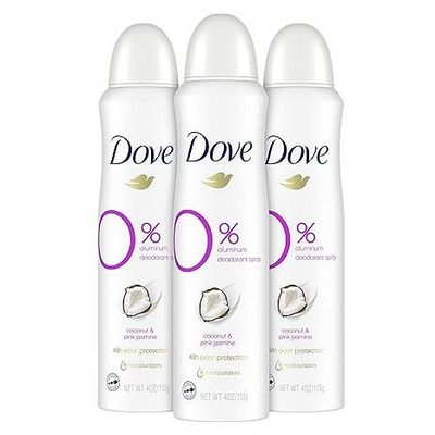 Dove Deodorant Spray For 48 Hour Coconut And Pink Jasmine Aluminum Free Deodorant 4 Oz 3 Count, White, 4 Ounce (Pack Of 3)