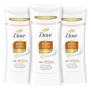 Dove Even Tone Antiperspirant Deodorant Stick Apple Blossom & Mango Butter 3 Count For Uneven Skin Tone 2.6 oz