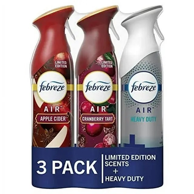 Febreze Air Fresheners, Bathroom Spray Room Fresheners, Apple Cider, Cranberry Tart, Heavy Duty Crisp Clean, 8.8 oz. Pack of 3