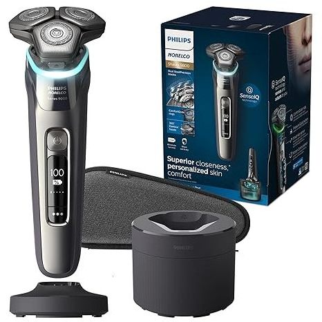 Philips Norelco Electric Shaver 9800, Rotary Shaver with Pressure Sensor, Travel Case, Quick Clean Pod Charging Stand