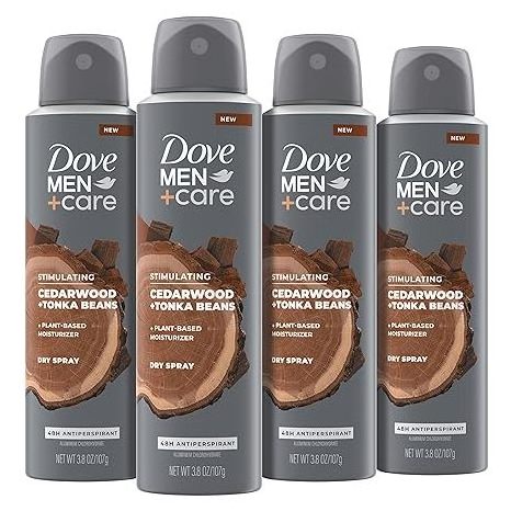 Dove Men+Care 3.8 oz  Antiperspirant Dry Spray Deodorant Cedarwood  Tonka Beans 4 Count 48-hour Odor Protection Deodorant