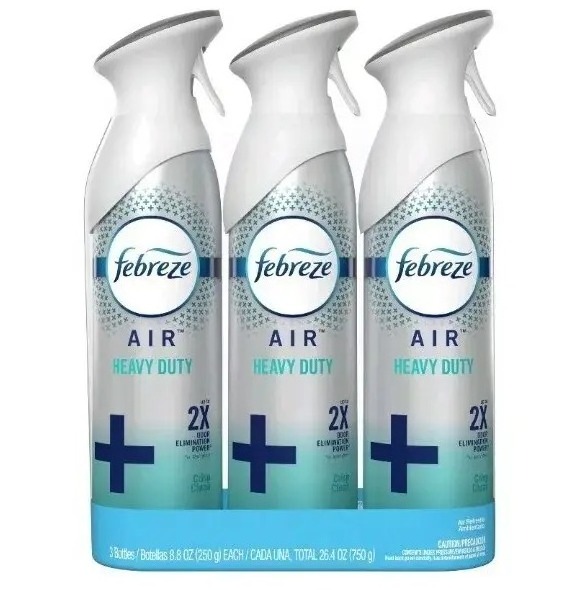 Febreze /Deodorizer Odor Fighter Spray For Strong Odors, Heavy Duty Crisp Clean Scent, 8.8 Oz (Pack of 3) Bathroom Air Refresher