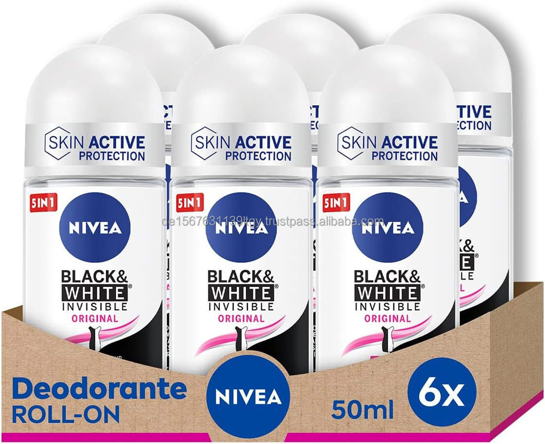 Nivea Black & White Original Roll-On Deodorant, 6 x 50 ml