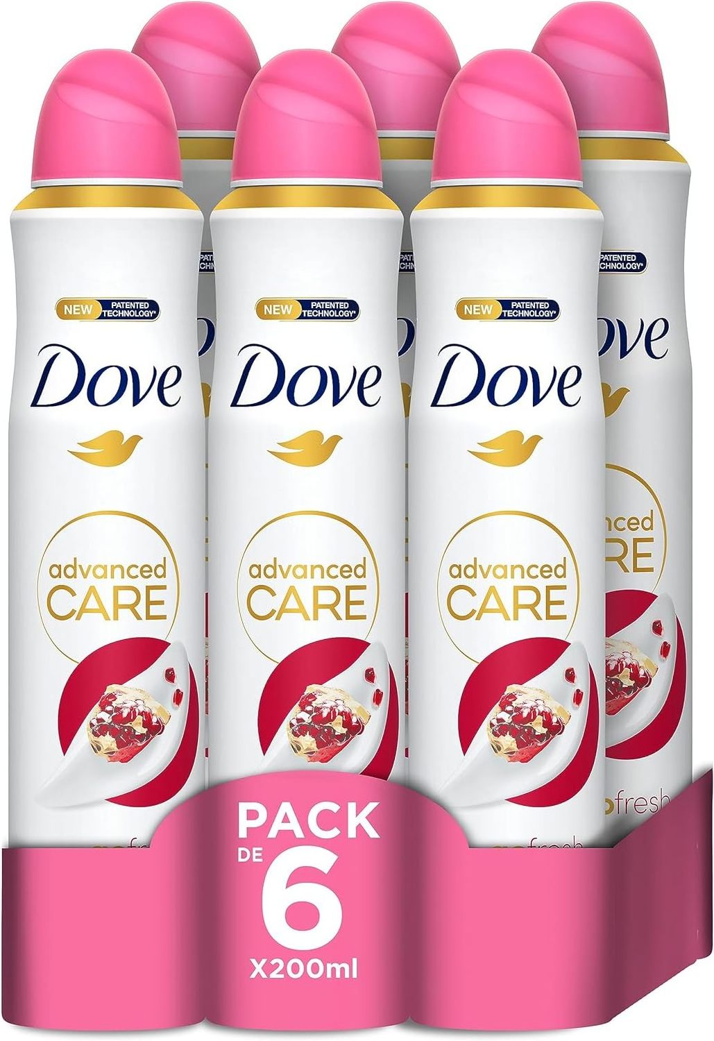 Dove Advanced Care Pomegranate and Lemon Deodorant 48-hour Protection Spray 200ml, pack of 6 Units