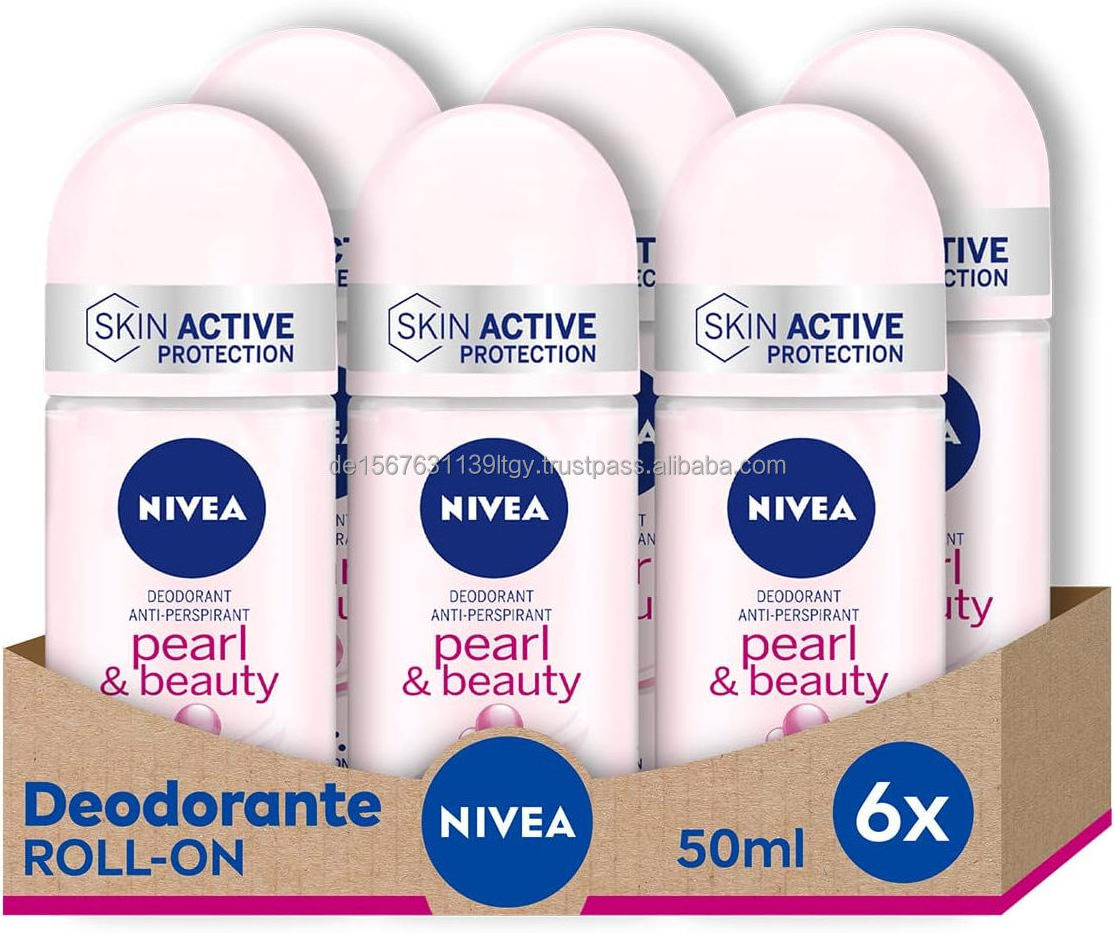 NIVEA Pearl & Beauty Roll-On Deodorant in Pack of 6 x 50 ml, Antiperspirant Deodorant