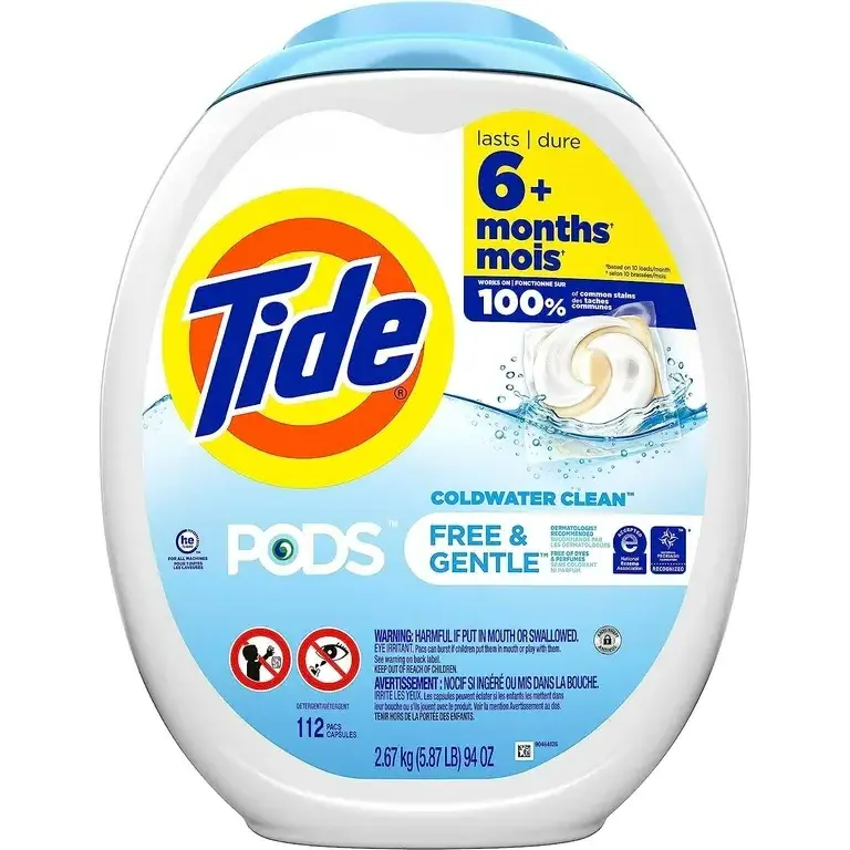 Tide PODS Free and Gentle Liquid Laundry Detergent, Hypoallergenic, Unscented, 112 Count