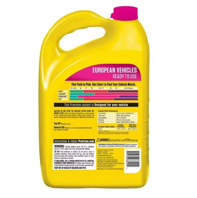 Prestone European Vehicles (Pink) Antifreeze+Coolant 1 gallon