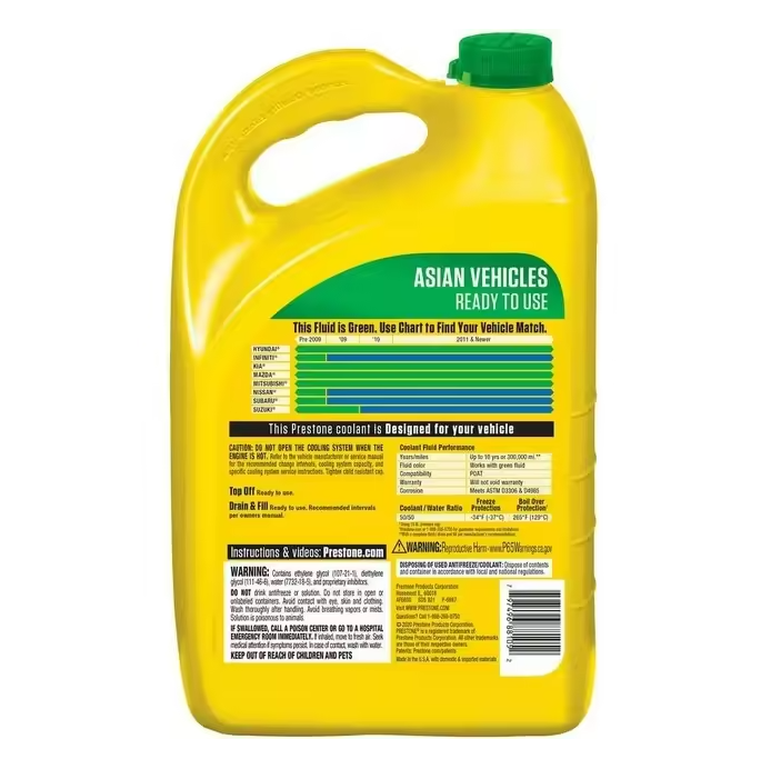 Prestone Asian Vehicles (Green) Antifreeze & Coolant 1 gallon Ready to Use Antifreeze