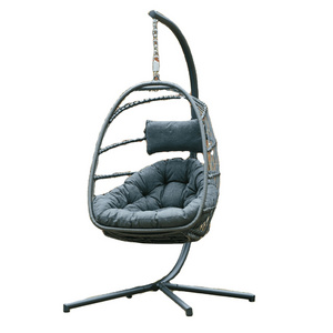 Custom moon garden furniture egg wicker gray cushion rattan swing chair hanging with metal stand