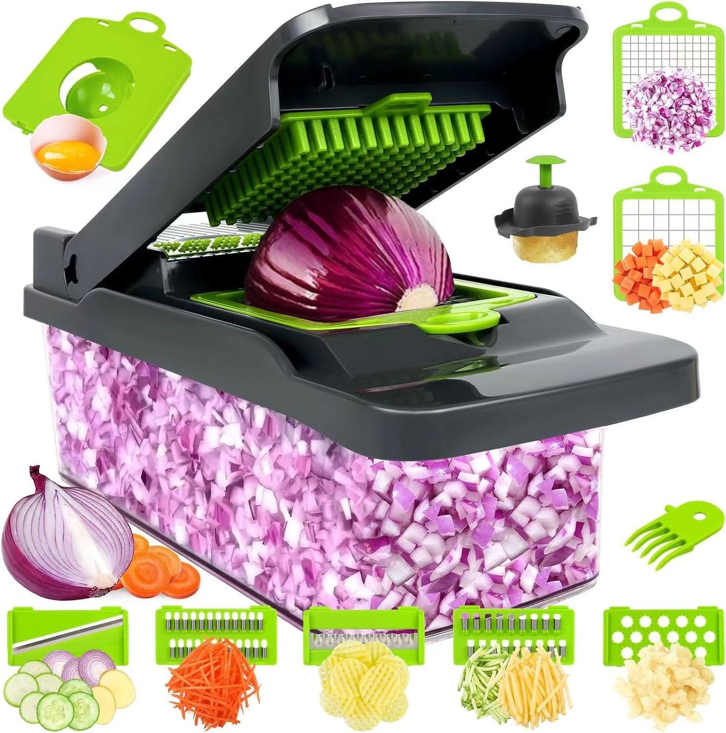 14-in-1 Multifunctional Pro Vegetable Chopper 8 Blades Onion Potato Carrot Garlic Salad Cutter Fruit Vegetable Tools Container