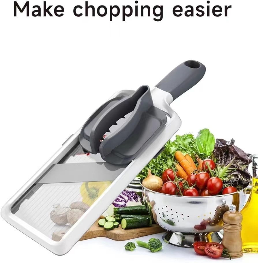 Multi Handheld Mandoline Food Slicer - Adjustable Stainless Steel Blade, Safety Food Grip and Non-slip Handle, Vegetable Chopper