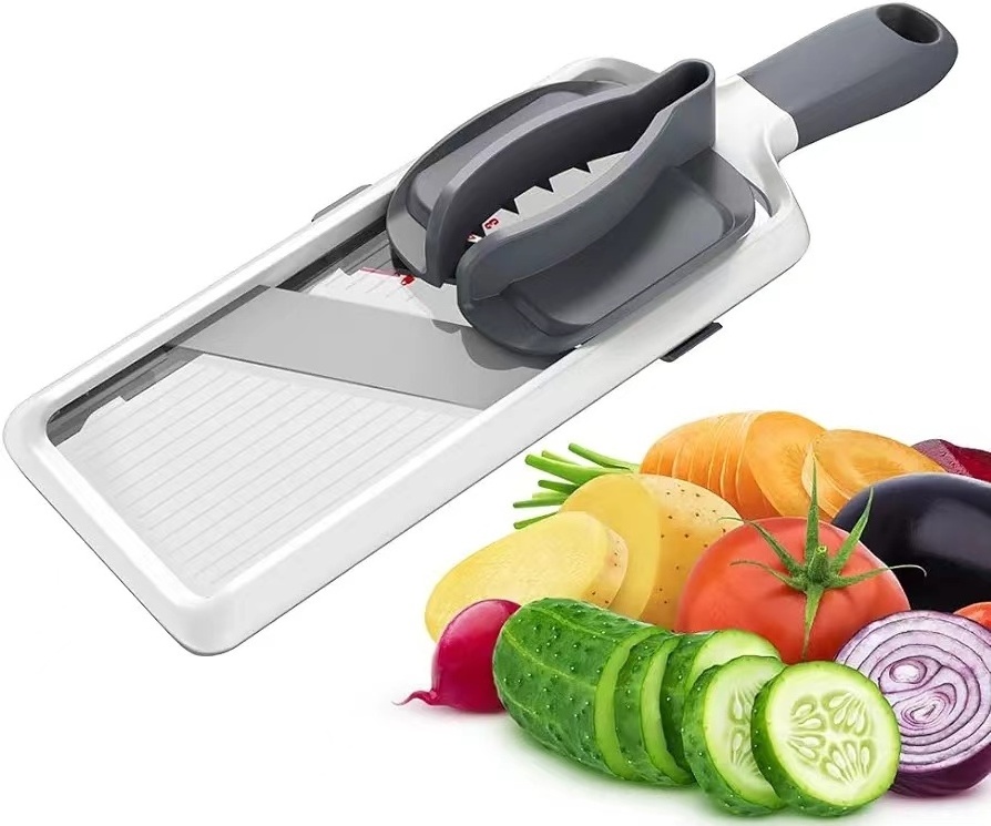 Multi Handheld Mandoline Food Slicer - Adjustable Stainless Steel Blade, Safety Food Grip and Non-slip Handle, Vegetable Chopper