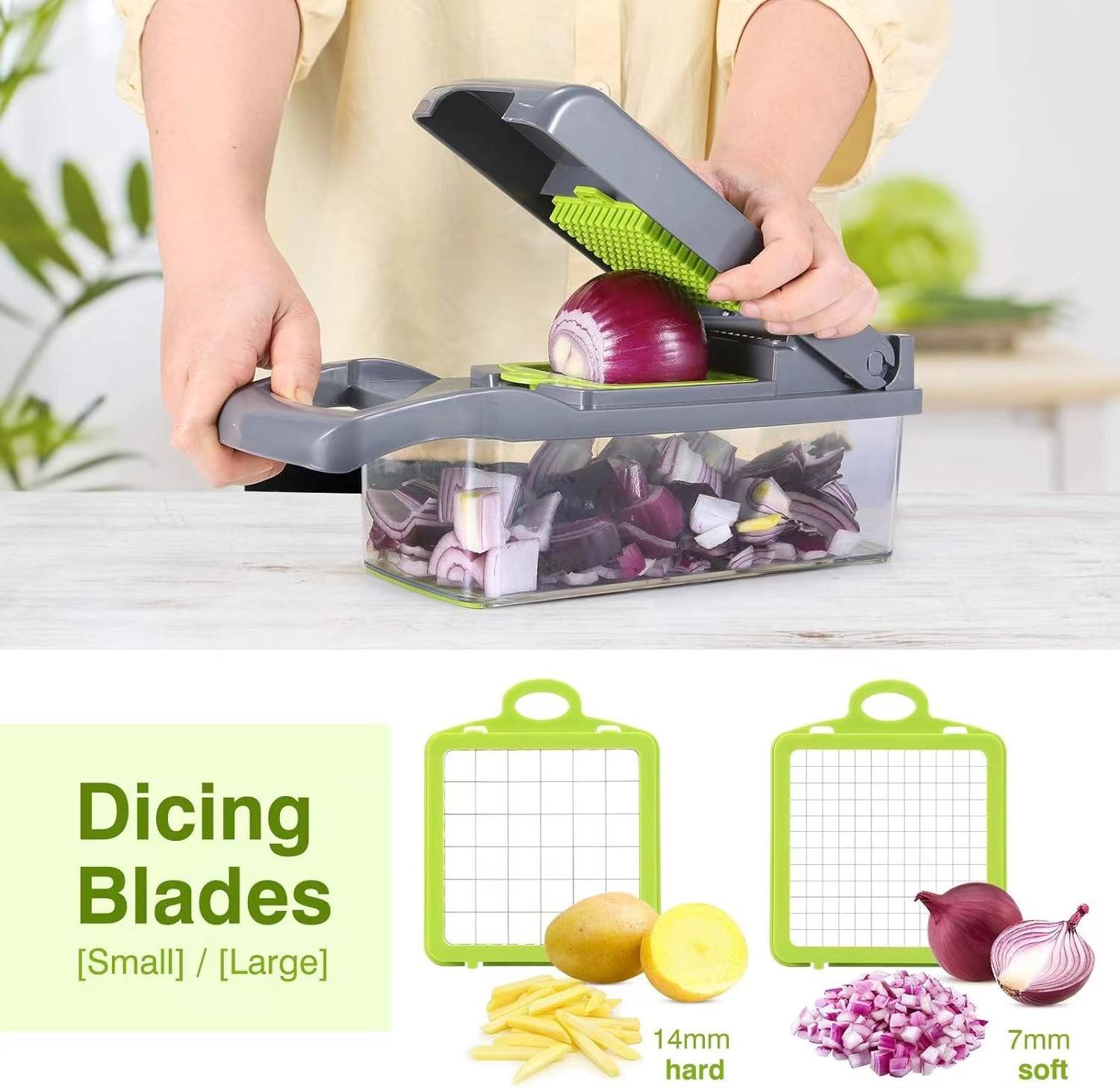 2024 Best Sell All-in-One Hand Held Multifunctional Onion Cutter Fruits Slicer Potatoes Peeler Manual Vegetable Chopper