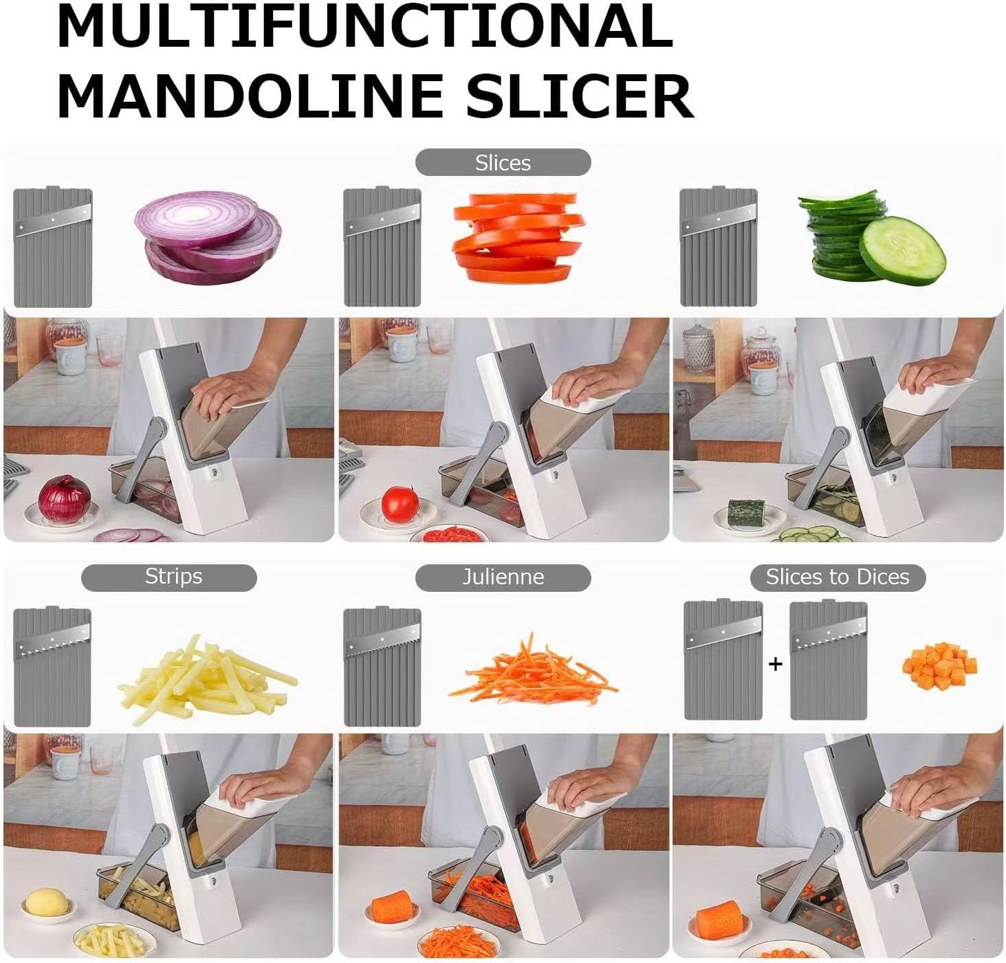 2024 Amazing Hot 5 in 1 mandolin slicer Adjustable Vegetable Chopper Fruit Cutter Manual Kitchen Gadgets Safe Onion Slicer