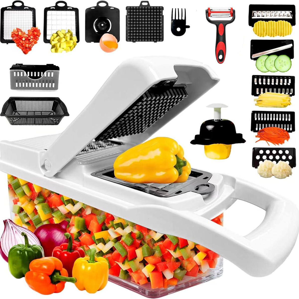 2024 Hot New  Kitchen Tools ABS Plastic Mandoline 16 In 1 Multi-functional Food Slicer Vegetable Cutter Chopper High quality