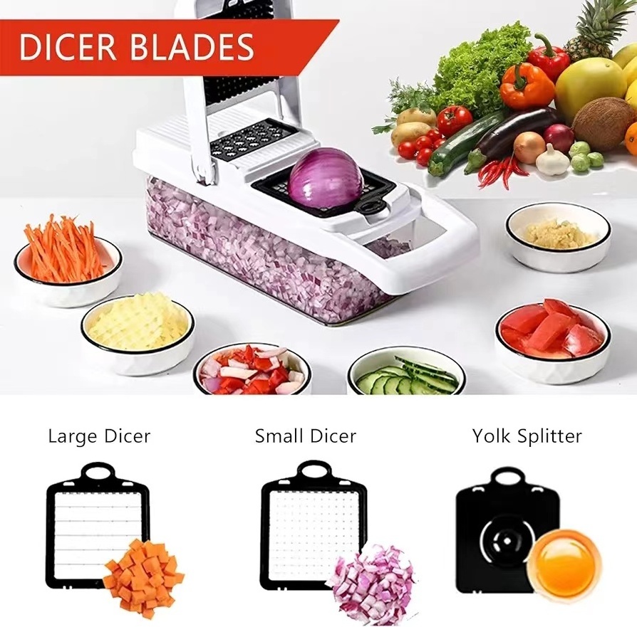 Hot Selling 12-In-1 Multi-Functional Steel Vegetable Chopper Mandoline Slicer Dishwasher Clean Onion Chopper Kitchen Accessory