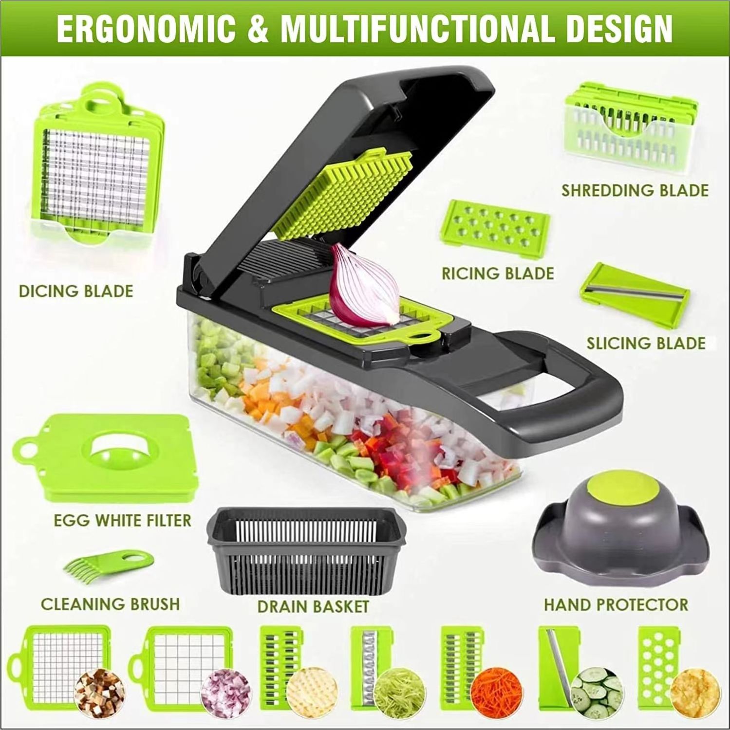 Tiktok Hot Selling Kitchen Multi 13 in 1 Manual Mandoline Fruit Vegetable Cutter Onion Dicer Veggie Slicer Vegetable Chopper