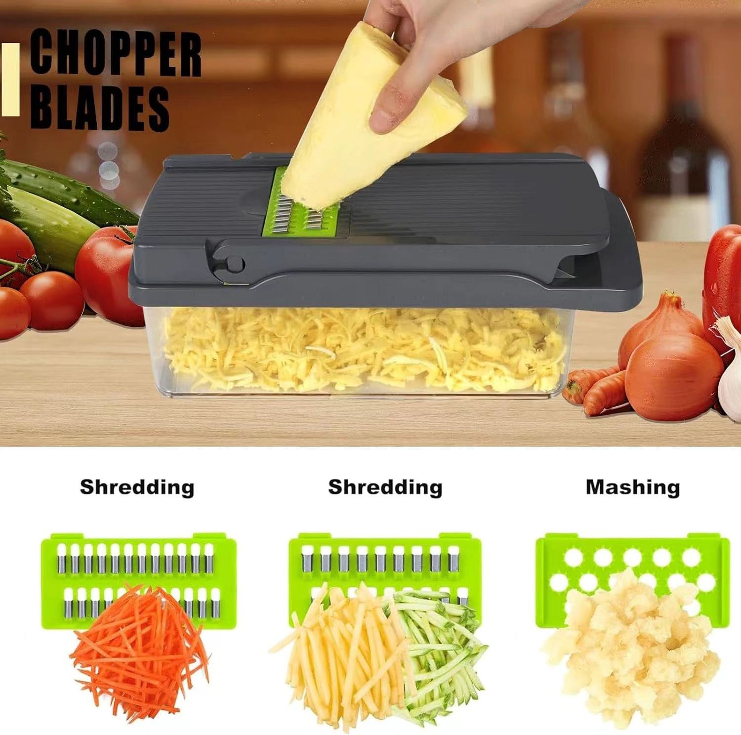 14-in-1 Multifunctional Pro Vegetable Chopper 8 Blades Onion Potato Carrot Garlic Salad Cutter Fruit Vegetable Tools Container