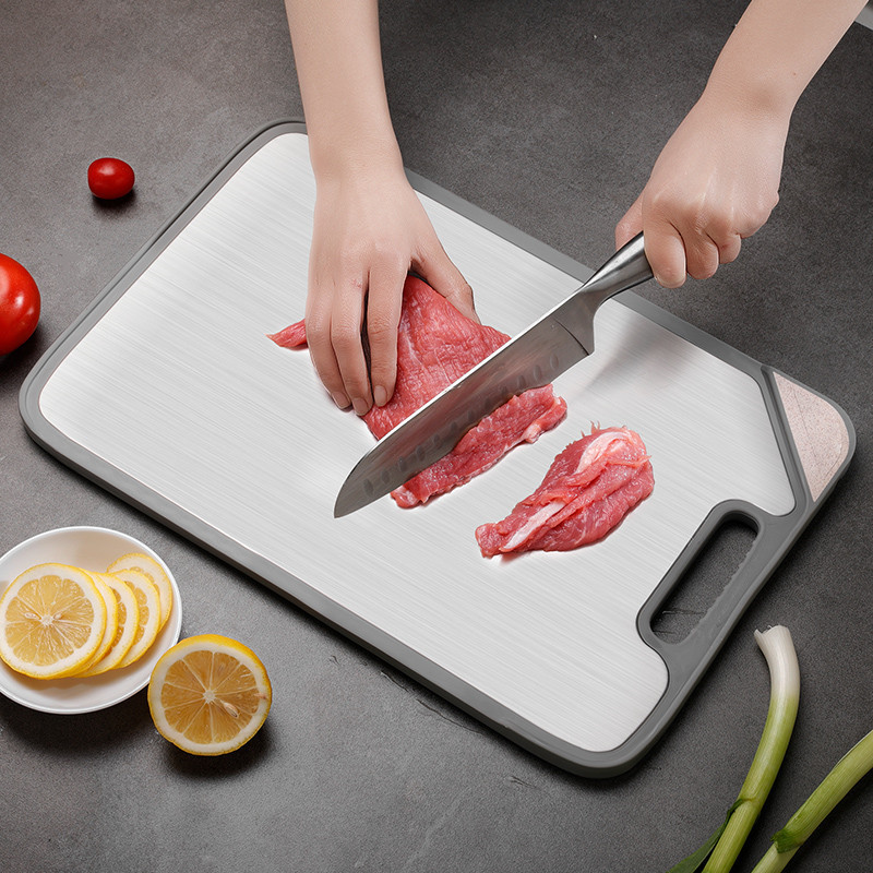 Drop shipping Double sided kitchen stainless steel cutting board multi-purpose chopping board with easy grip handles