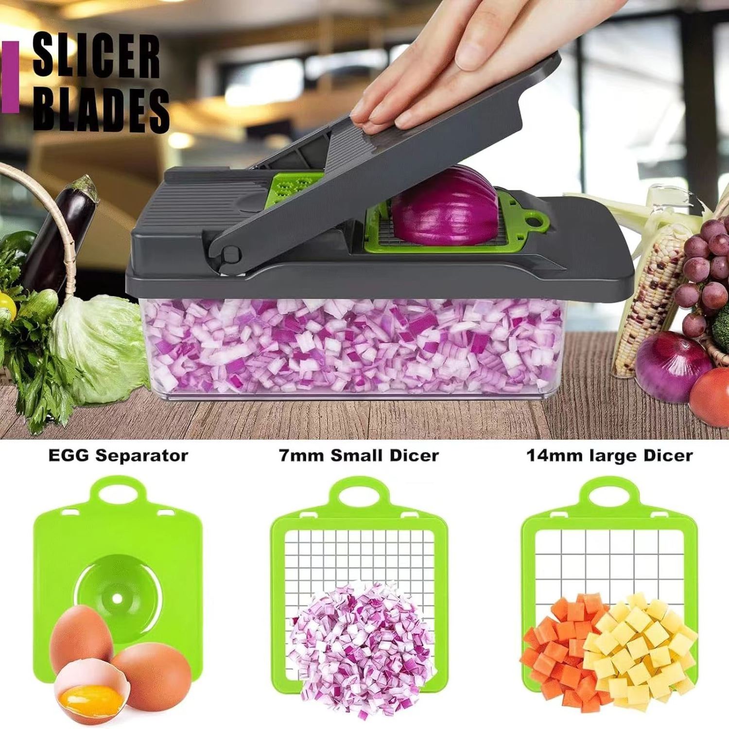 14-in-1 Multifunctional Pro Vegetable Chopper 8 Blades Onion Potato Carrot Garlic Salad Cutter Fruit Vegetable Tools Container