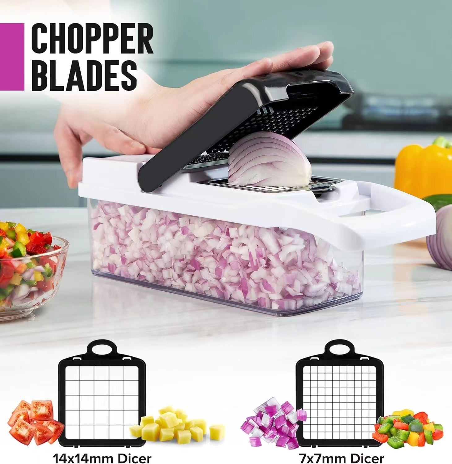 2024 Kitchen Multi 12 in 1 Manual Mandoline Fruit Vegetable Cutter Onion Dicer Veggie Slicer Vegetable Chopper cheese grater