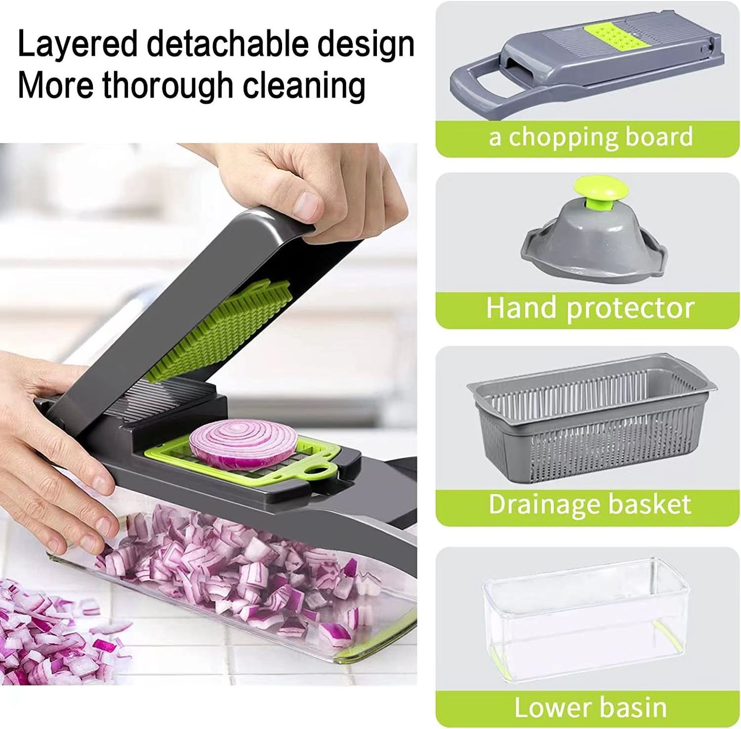 2023  Top Seller Kitchen Multifunctional 12 In 1 Manual Mandoline Food Fruit Cutter Onion Dicer Veggie Slicer Vegetable Chopper