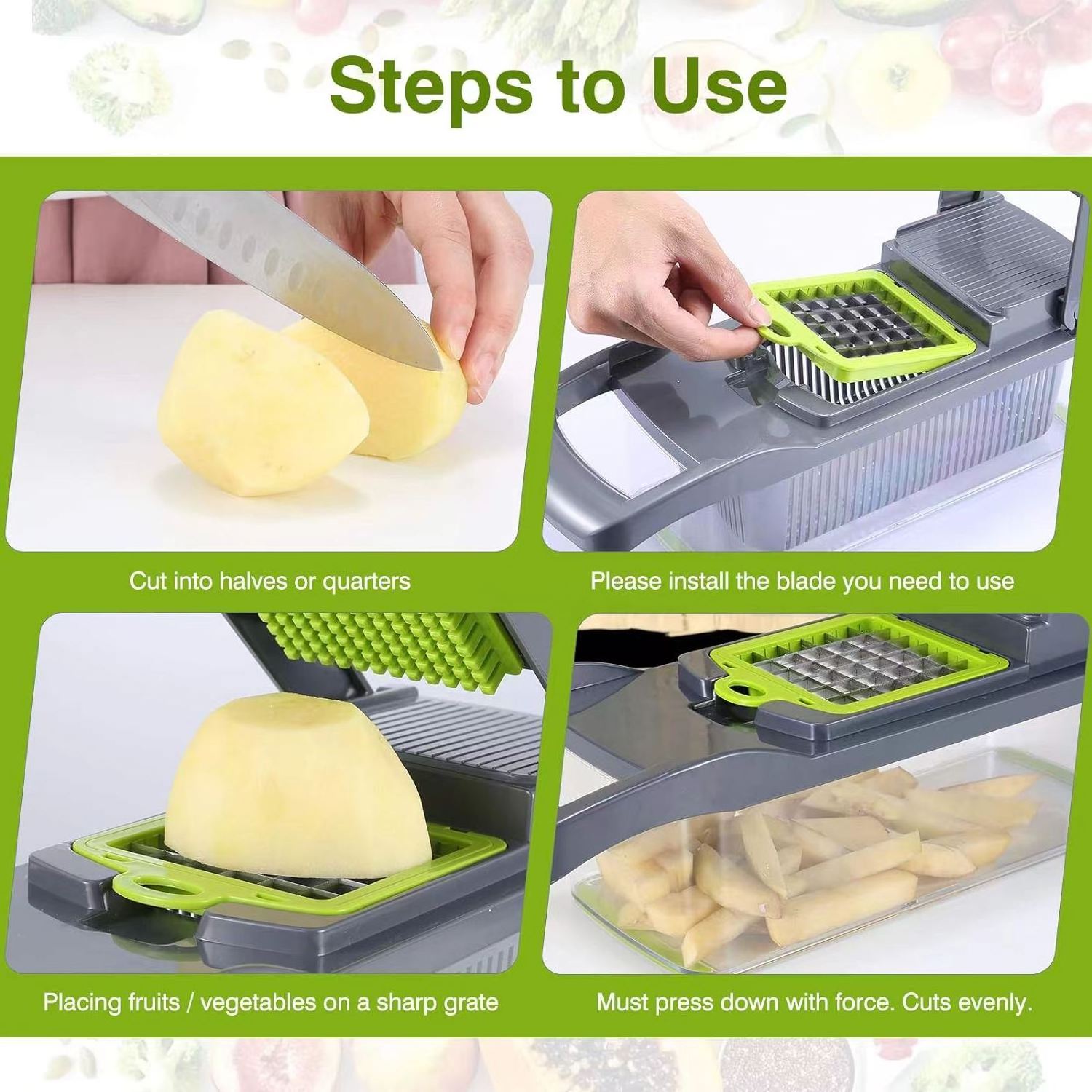 2024 Best Sell All-in-One Hand Held Multifunctional Onion Cutter Fruits Slicer Potatoes Peeler Manual Vegetable Chopper