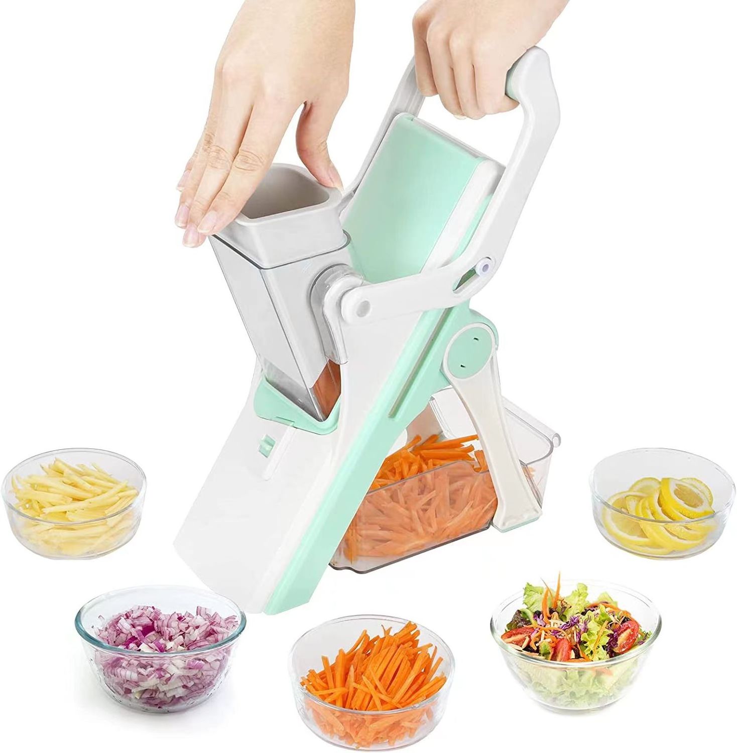 Multi-functional 5 in 1 Tabletop Kitchen Rotary Cheese Grater Potato Vegetable Slicer with 5 Drum Blades salad cutter