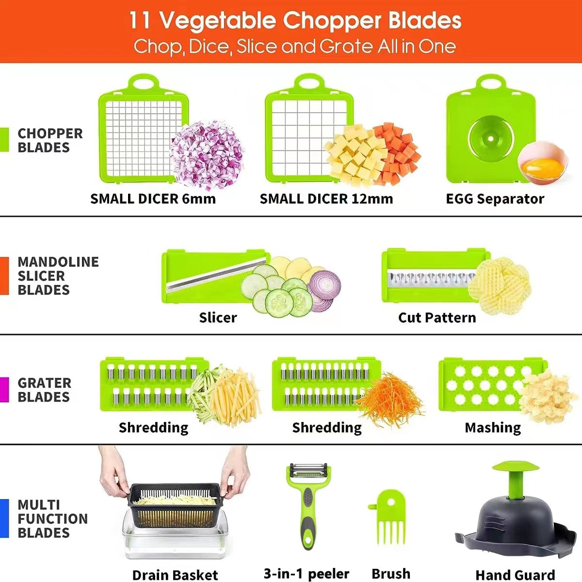 Hot Selling Kitchen Accessories 18 In 1 Manual Mandoline Slicer Food Onion Cutter Veggie Dicer Multifunctional Vegetable Chopper