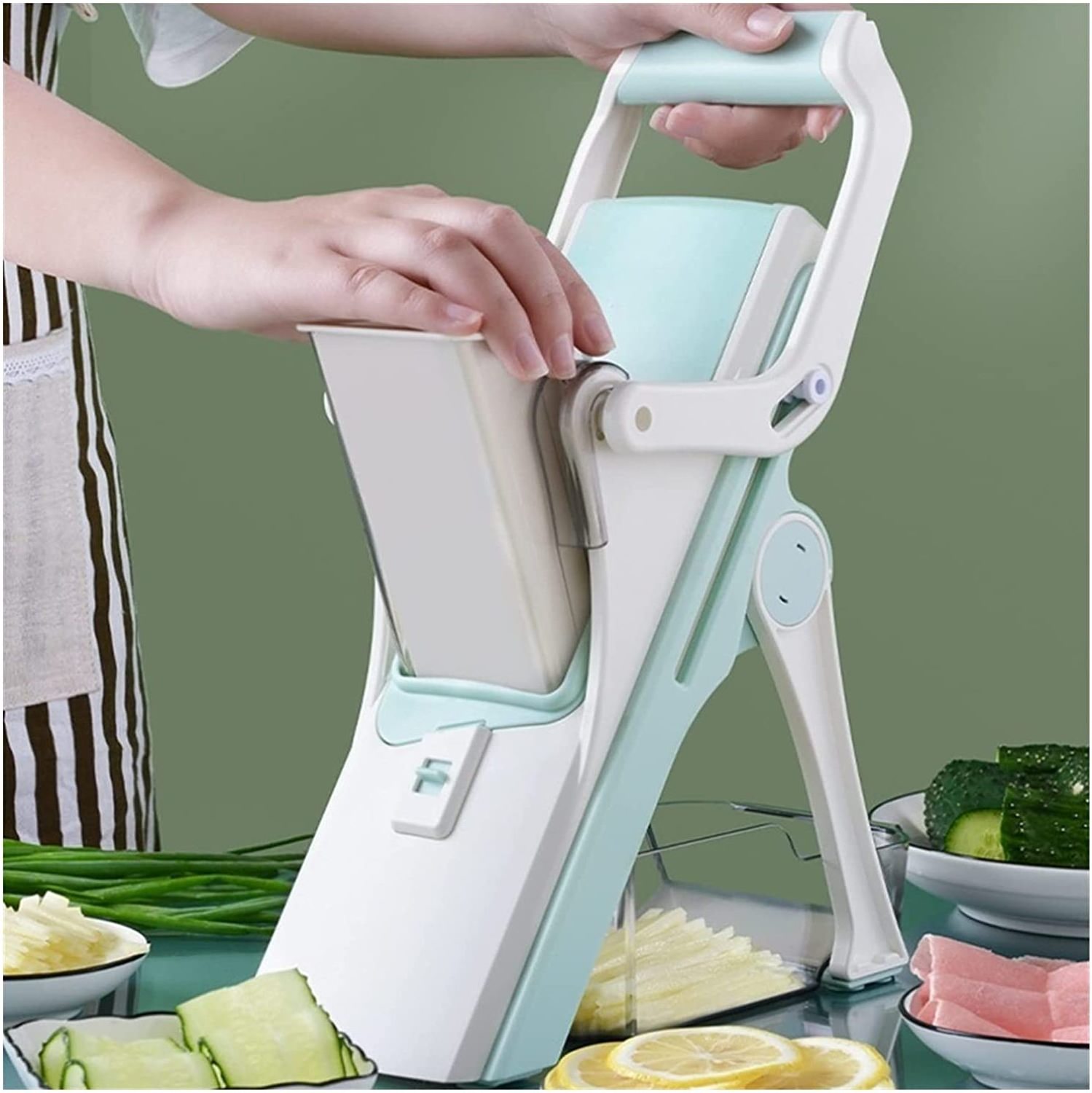 Multi-functional 5 in 1 Tabletop Kitchen Rotary Cheese Grater Potato Vegetable Slicer with 5 Drum Blades salad cutter