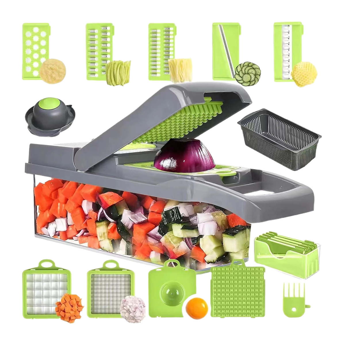 2024 Best Sell All-in-One Hand Held Multifunctional Onion Cutter Fruits Slicer Potatoes Peeler Manual Vegetable Chopper